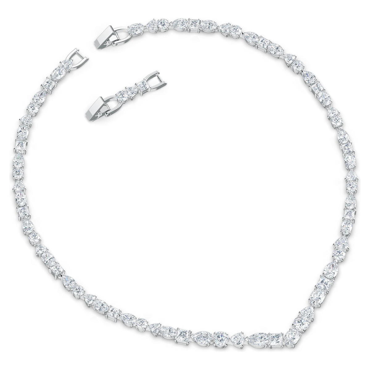 Swarovski Tennis Deluxe Mixed V Necklace, White, Rhodium Plated